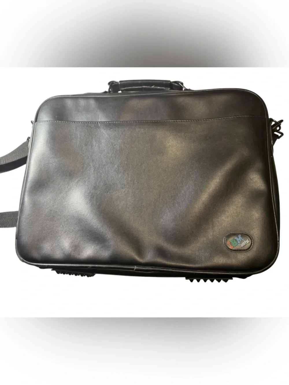 Vintage IBM Black Faux Leather Laptop bag Briefcase Geek Nerd Think Pad
